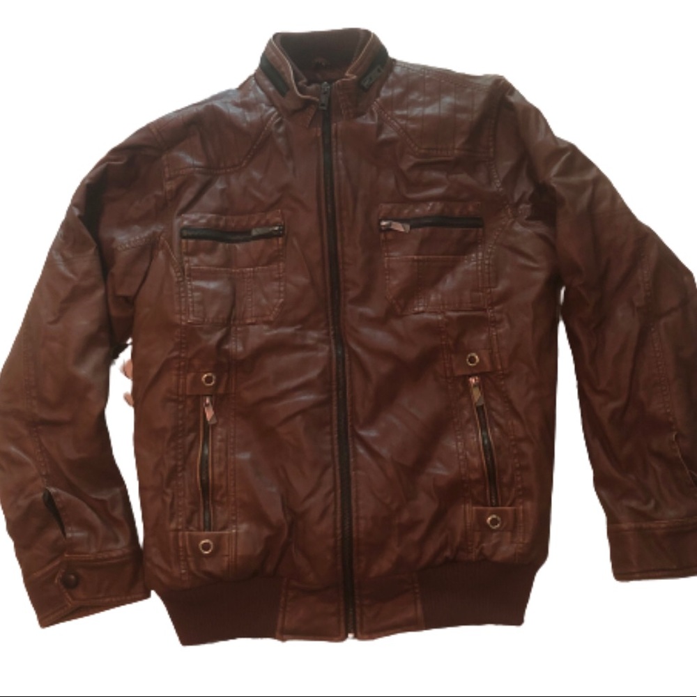 Brown Faux Leather Warmline Jacket